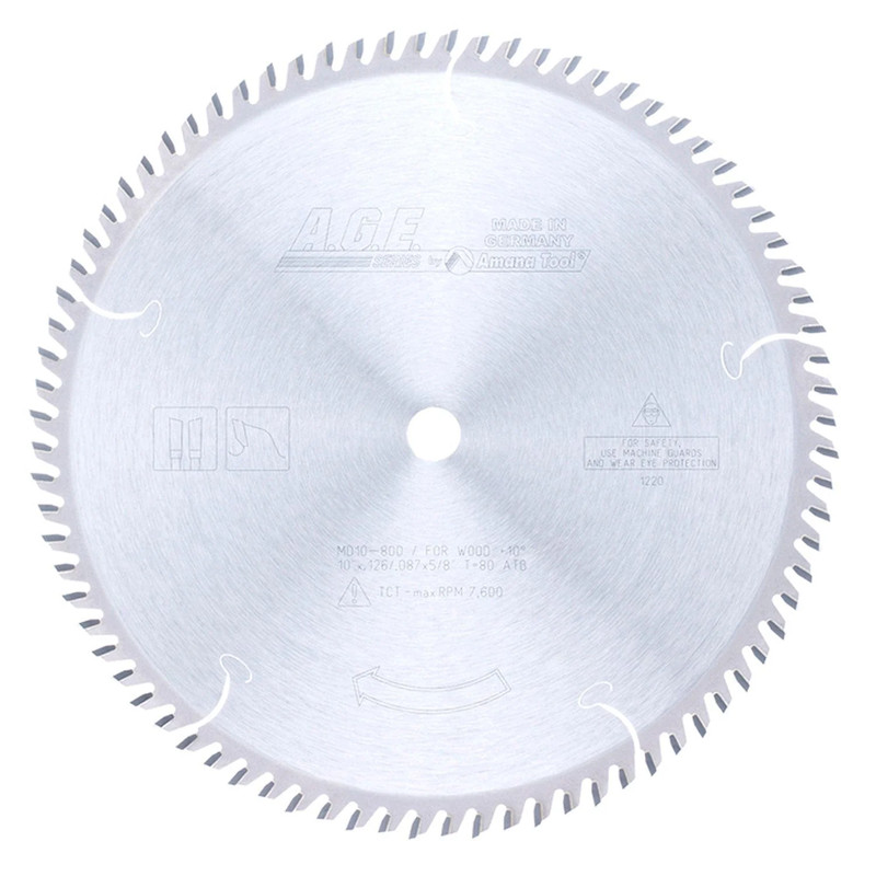 10" x 80T Carbide Tipped Cut-Off and Crosscut Blade, 10 Degree, 5/8" Bore